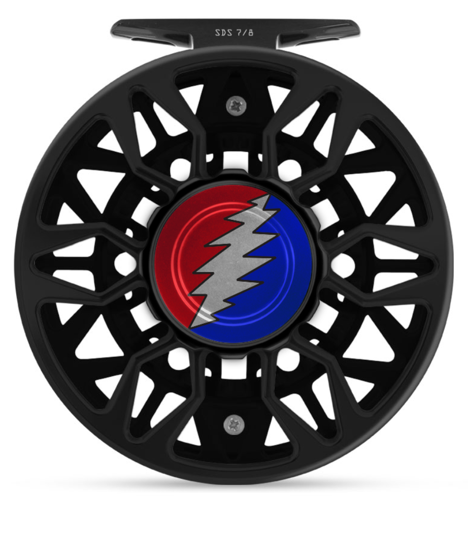 Abel SDS 7/8 Ported Fly Reel - Black Grateful Dead - Black Handle